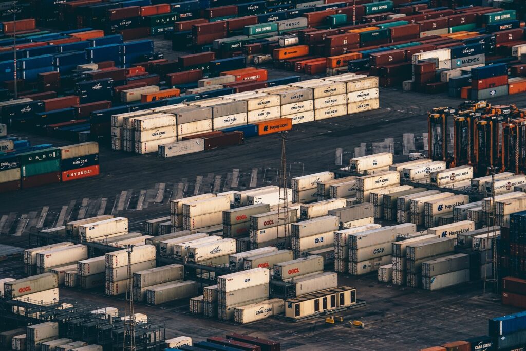Expansive shipping yard showcasing cost-effective ocean freight storage and bulk cargo logistics.
